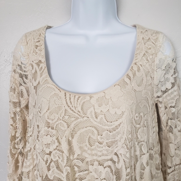 Show Me Your Mumu Small Ivory Beige Lace Long Sleeve Mini Dress SMYM Girly Boho - Picture 3 of 8